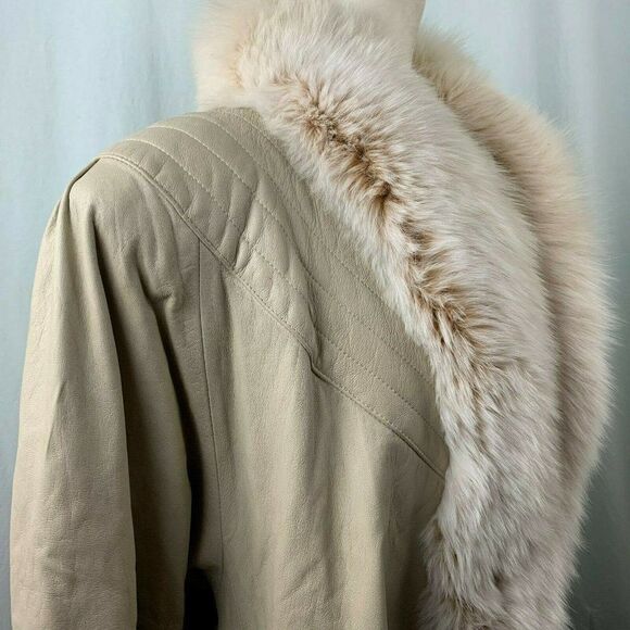 Vintage 80s Full Length Coat Lamb Leather Dyed Fox - Picture 5 of 6